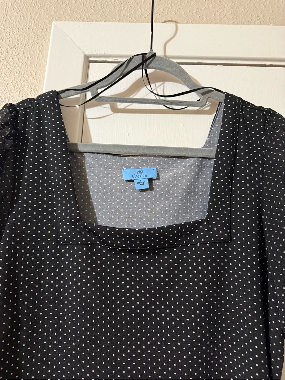 CeCe Black and White Polka Dot Blouse - Picture 5 of 7